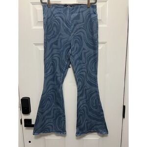 HOLLISTER Ultra High Rise Marble Print Retro Flare Jeans Large Bell Bottom Boho